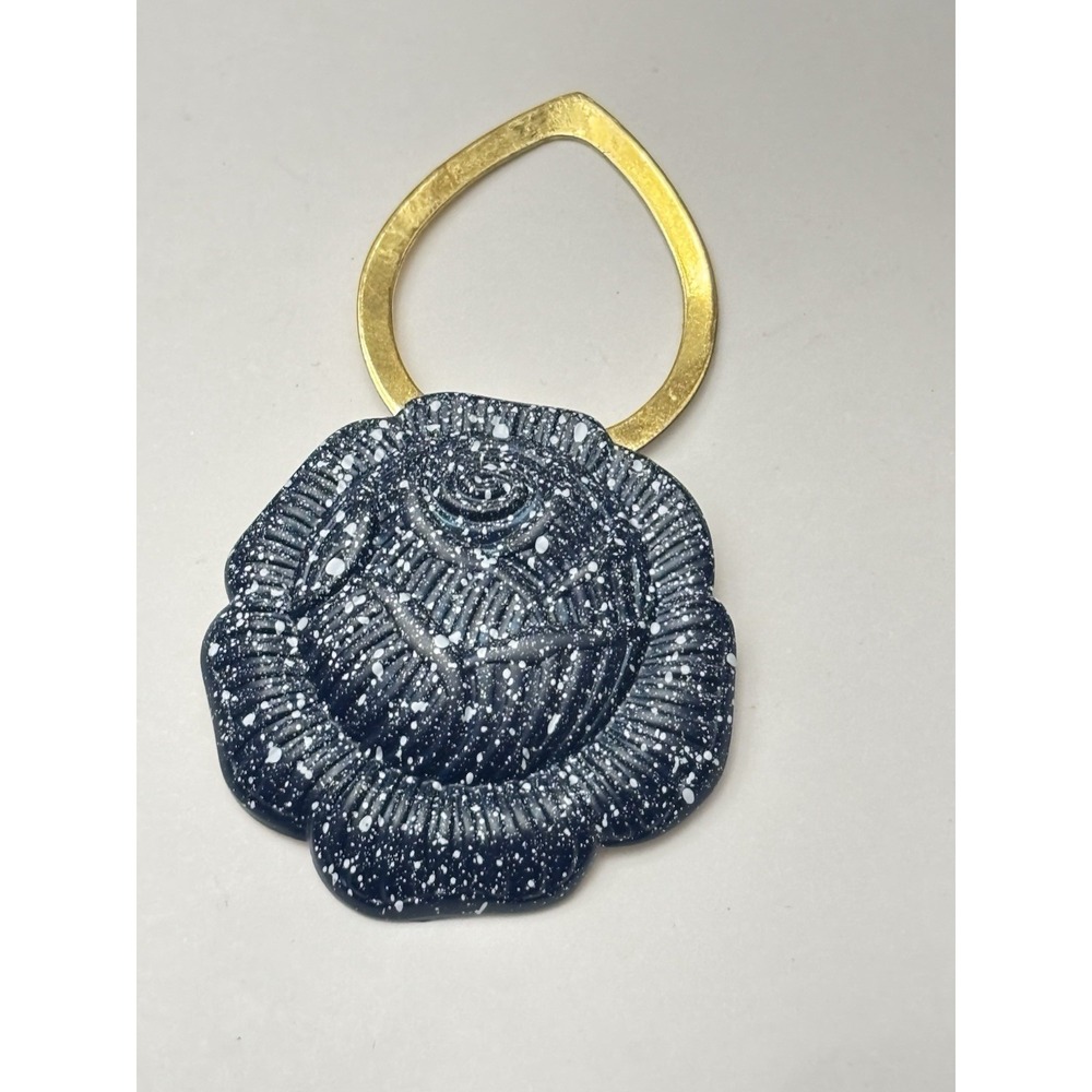 Vintage Lieba USA Scarf Clip Navy Blue White Speckled Rose Gold Tone